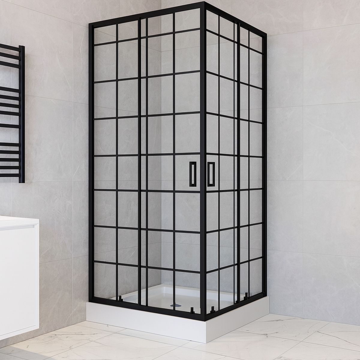 Shower Door Joytek Recto Cuadros Negros 80x80x198cm con Receptáculo, marca JOYTEK - Foto Principal