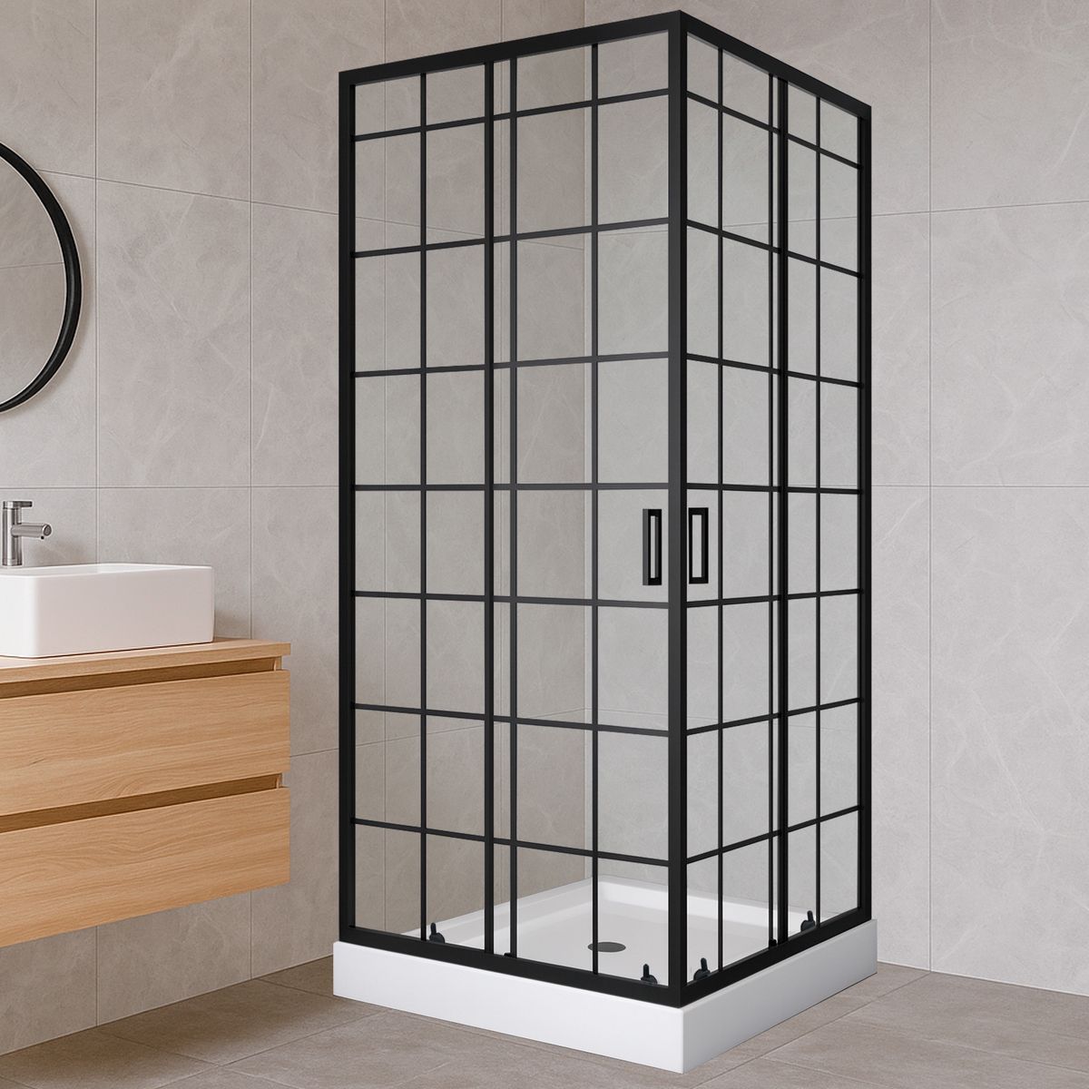 Shower Door Joytek Recto Cuadros Negros 80x80x198cm con Receptáculo, marca JOYTEK - Foto 2