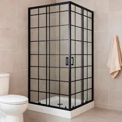 JOYTEK - Shower Door Recto Cuadros Negros 90x90x198cm con Receptáculo