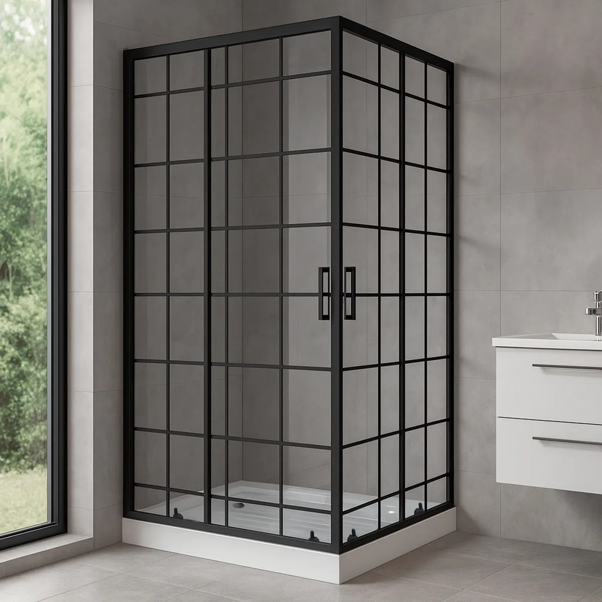 JOYTEK - Shower Door Joytek Recto Cuadros Negros 100x70x198cm con Receptáculo