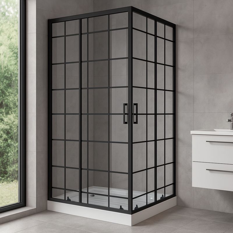 JOYTEK - Shower Door Joytek Recto Cuadros Negros 100x70x198cm con Receptáculo