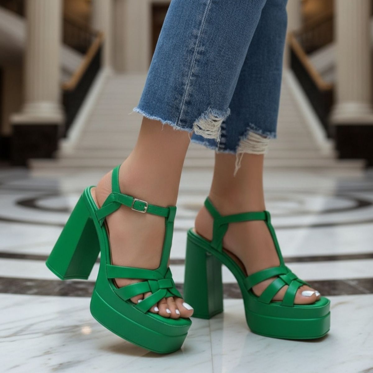 SNOOPY - Sandalias Mujer color Verde Taco Alto con Plataforma M515