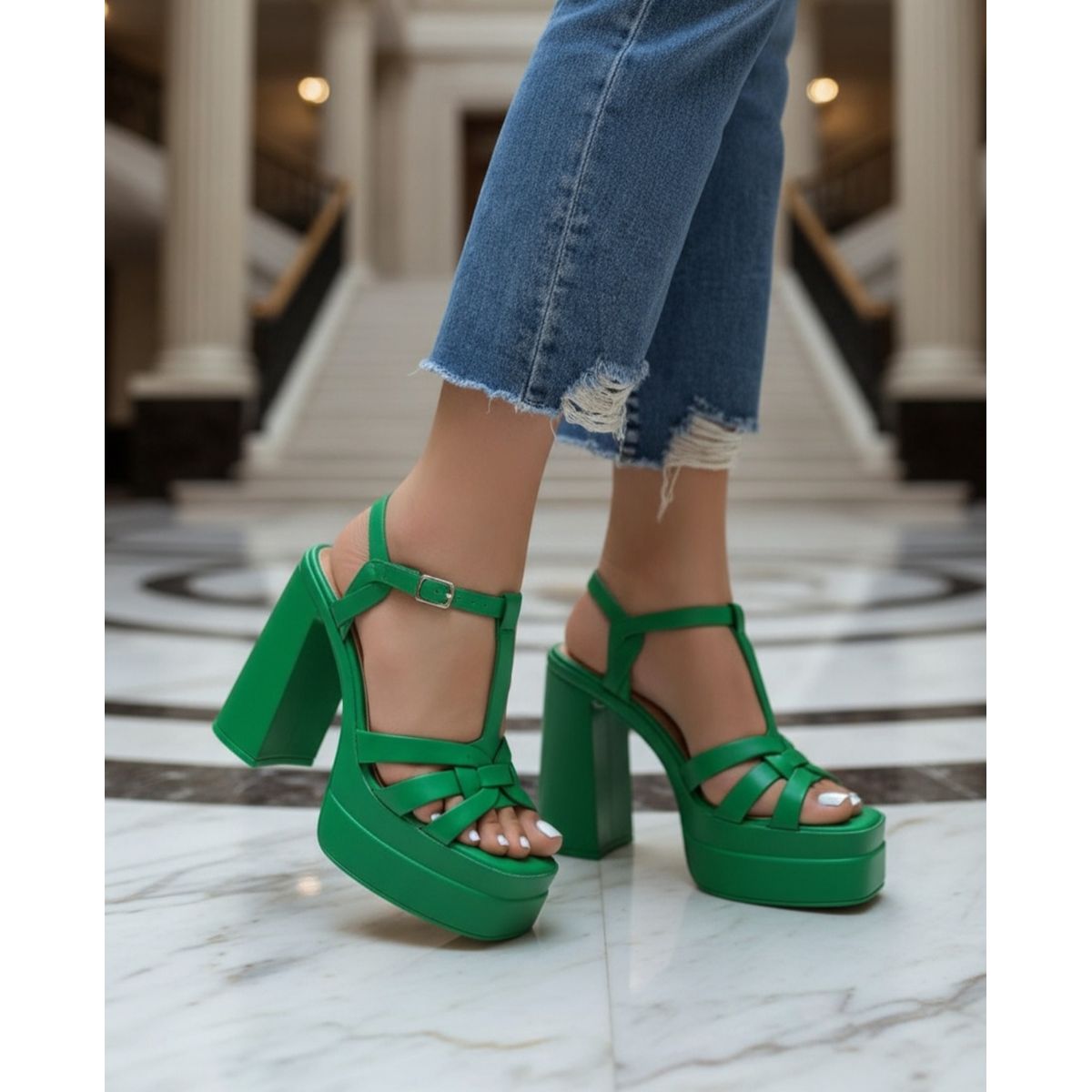 SNOOPY - Sandalias Mujer color Verde Taco Alto con Plataforma M515