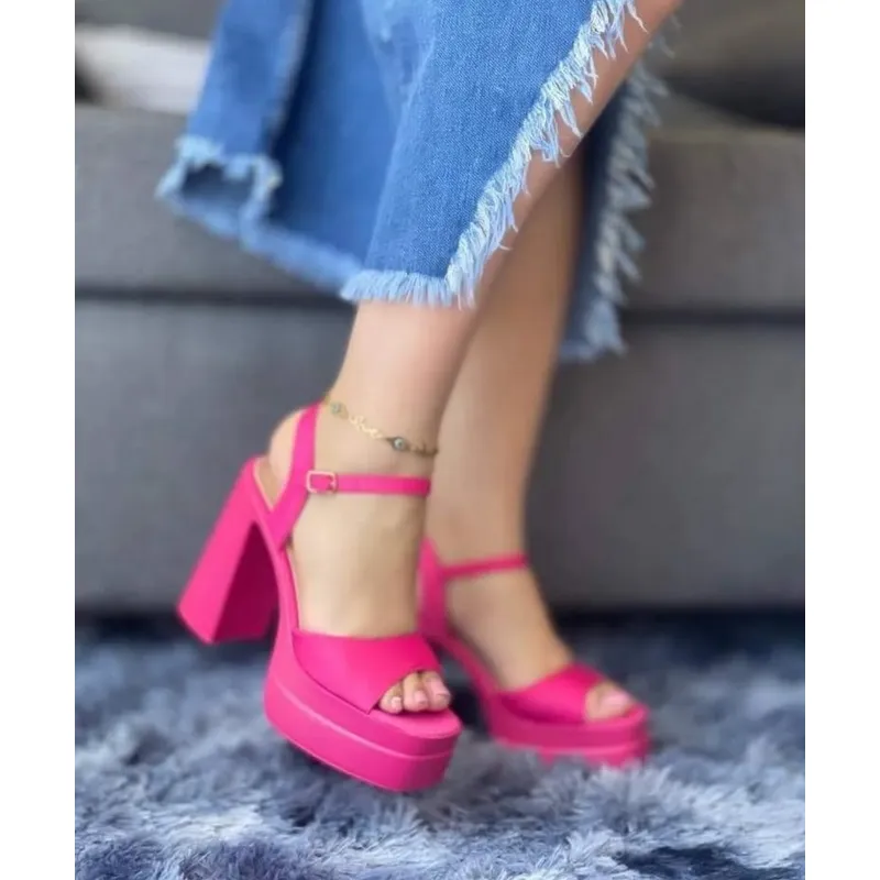 SNOOPY - Sandalias Mujer color Fucsia Taco Alto con Plataforma M516