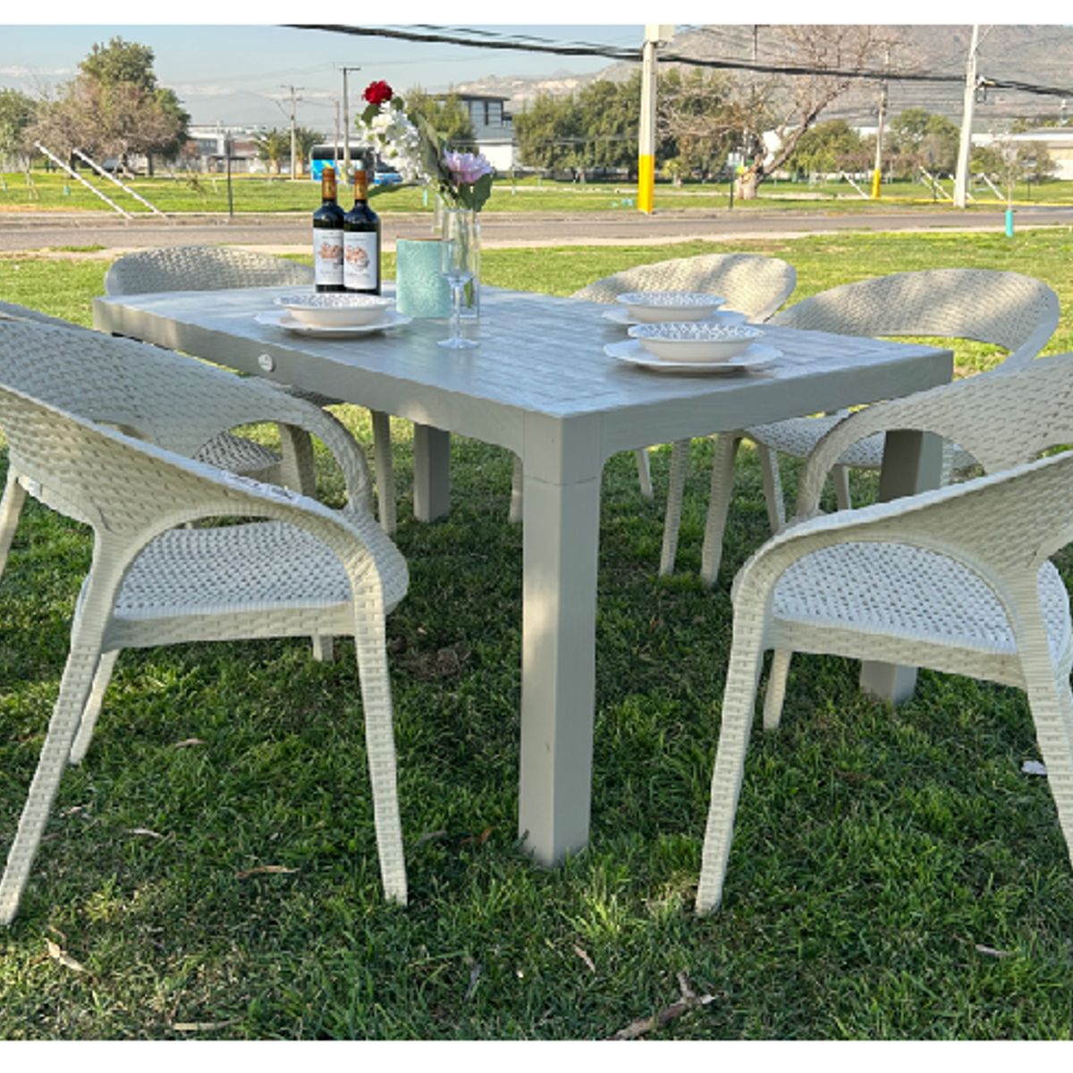 GENERICO - Comedor terraza Zapallar seis personas textura ratán