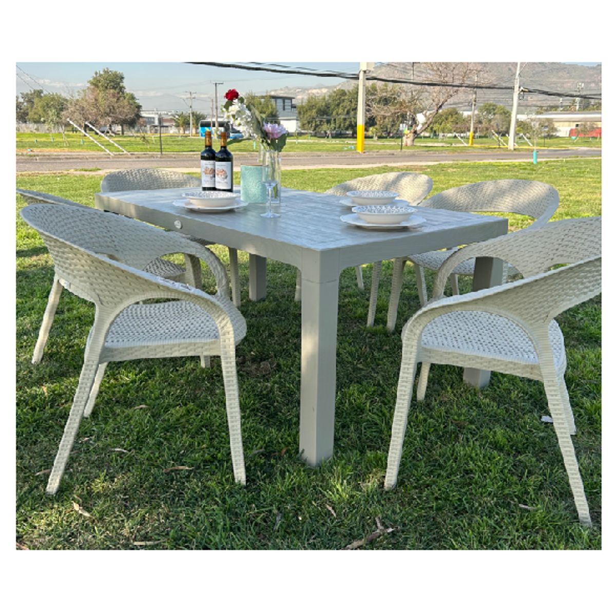 GENERICO - Comedor terraza Zapallar seis personas textura ratán