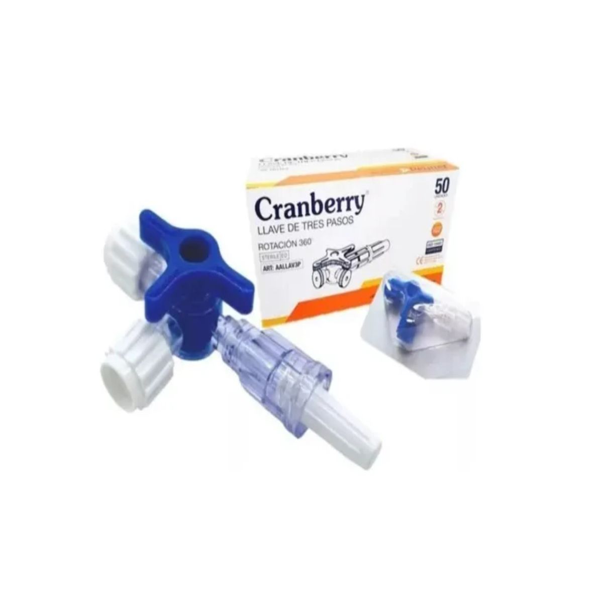 CRANBERRY - Llave 3 Pasos CRANBERRY  Rotación 360 Estéril Caja X 50 Unidades