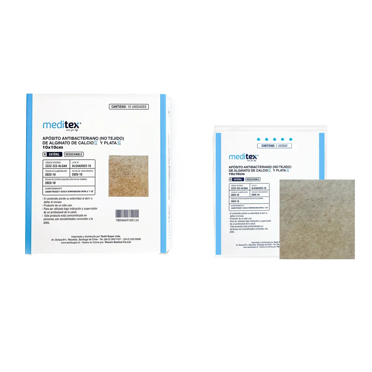 MEDITEX - APÓSITO DE ALGINATO DE CALCIO Y PLATA 10CM X 10CM ESTÉRIL