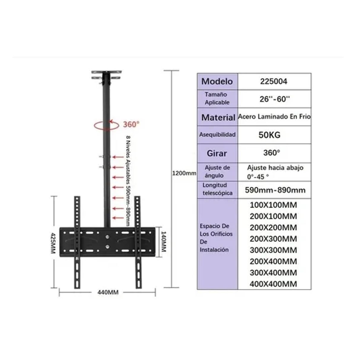 GENERICO - Soporte Universal Tv Techo O Pared Ajustable Base 26 A 60 Pulgadas