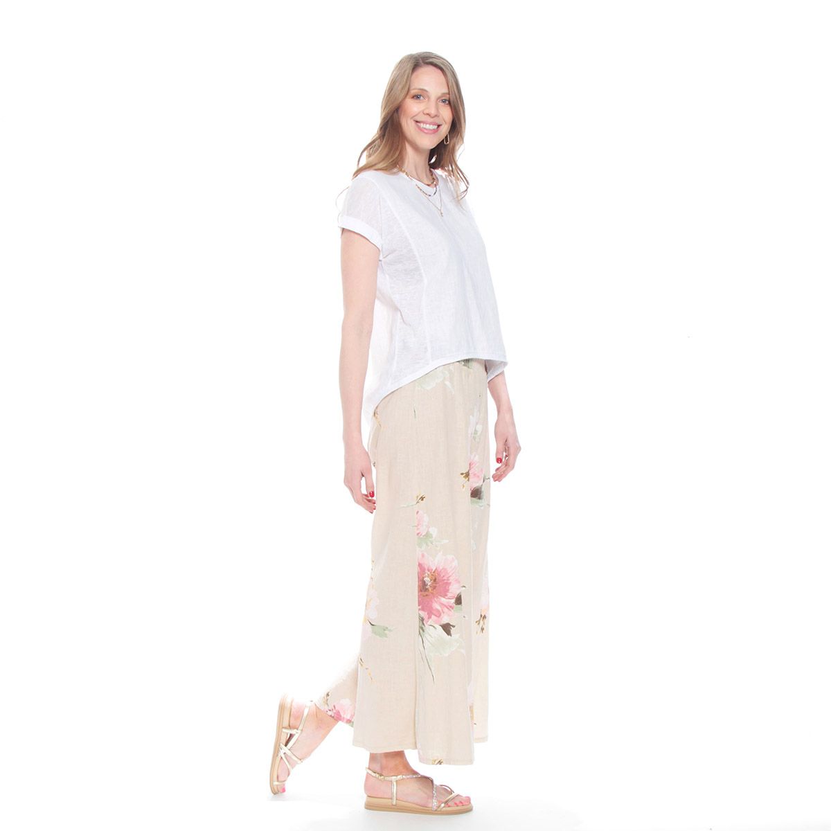 WADOS - BLUSA MANGA CORTA LINO SOLIDA ESCOTE V CORTE DELANTEROI