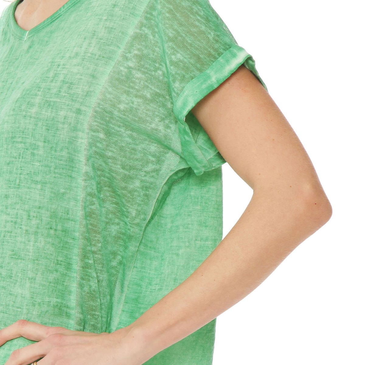 WADOS - BLUSA MANGA CORTA LINO SOLIDA ESCOTE V CORTE DELANTEROI