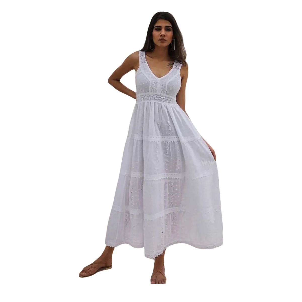 AAYO MODA - Vestido Blanco Largo Algodón Mujer Moda India Verano Talla Standard