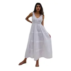 AAYO MODA - Vestido Blanco Largo Algodón Mujer Moda India Verano Talla Standard