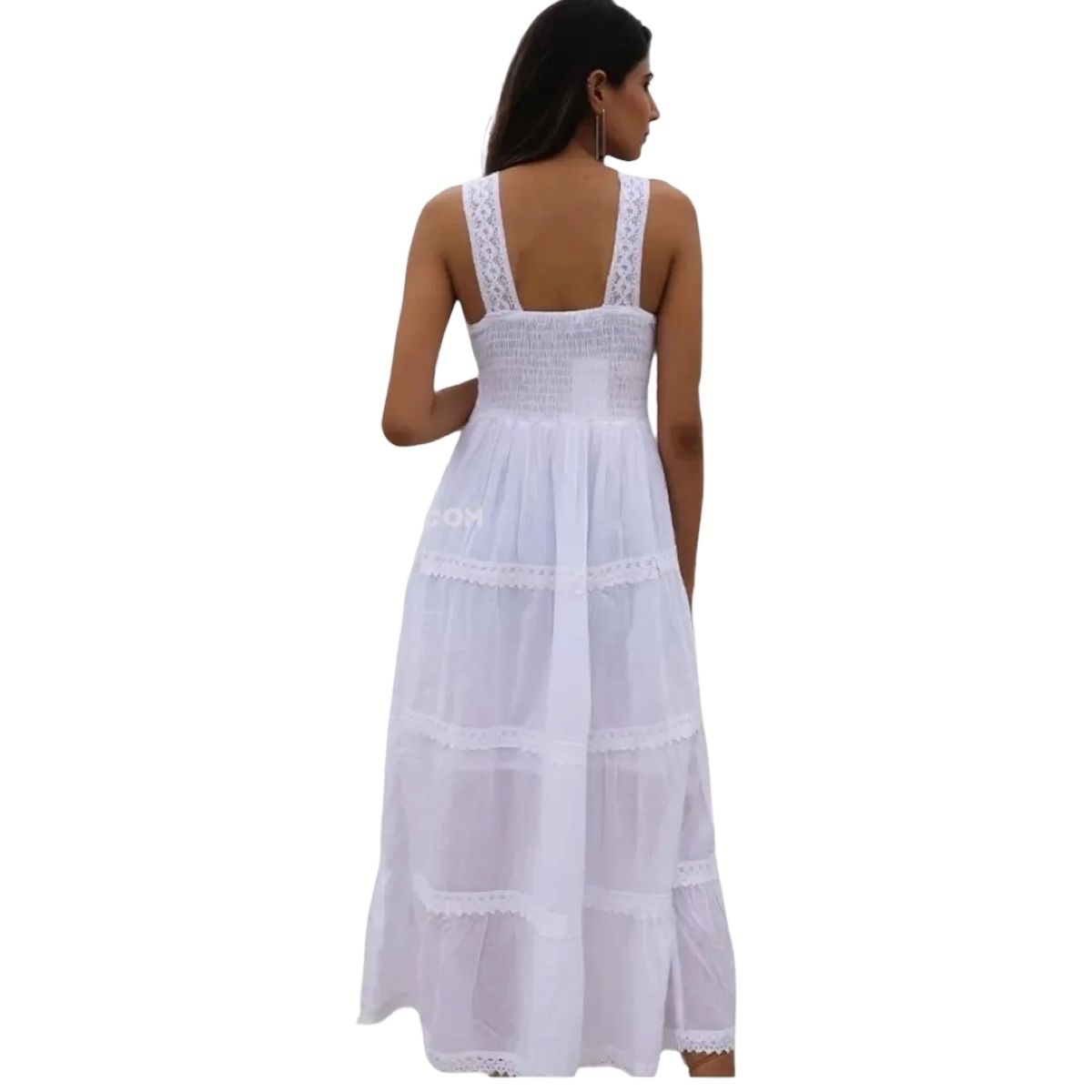 AAYO MODA - Vestido Blanco Largo Algodón Mujer Moda India Verano Talla Standard