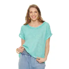 WADOS - BLUSA MANGA CORTA LINO SOLIDA ESCOTE V CORTE DELANTEROI