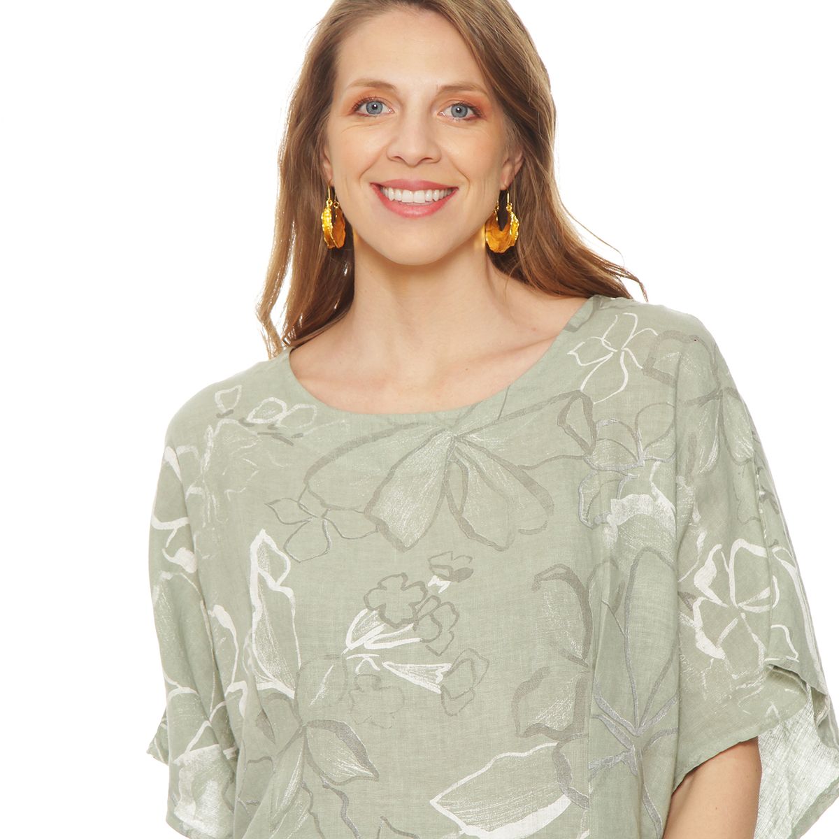 WADOS - BLUSA MANGA CORTA LINO ESTAMPADO ESCOTE REDONDO