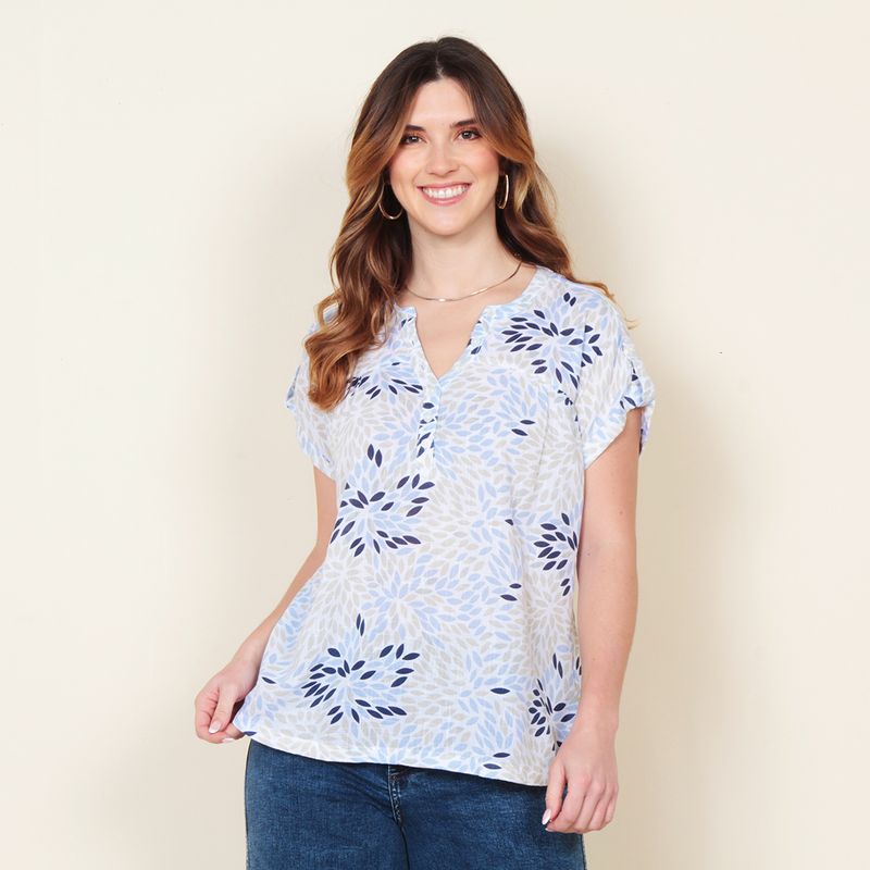 WADOS - BLUSA MANGA CORTA ESTAMPADA ESCOTE V
