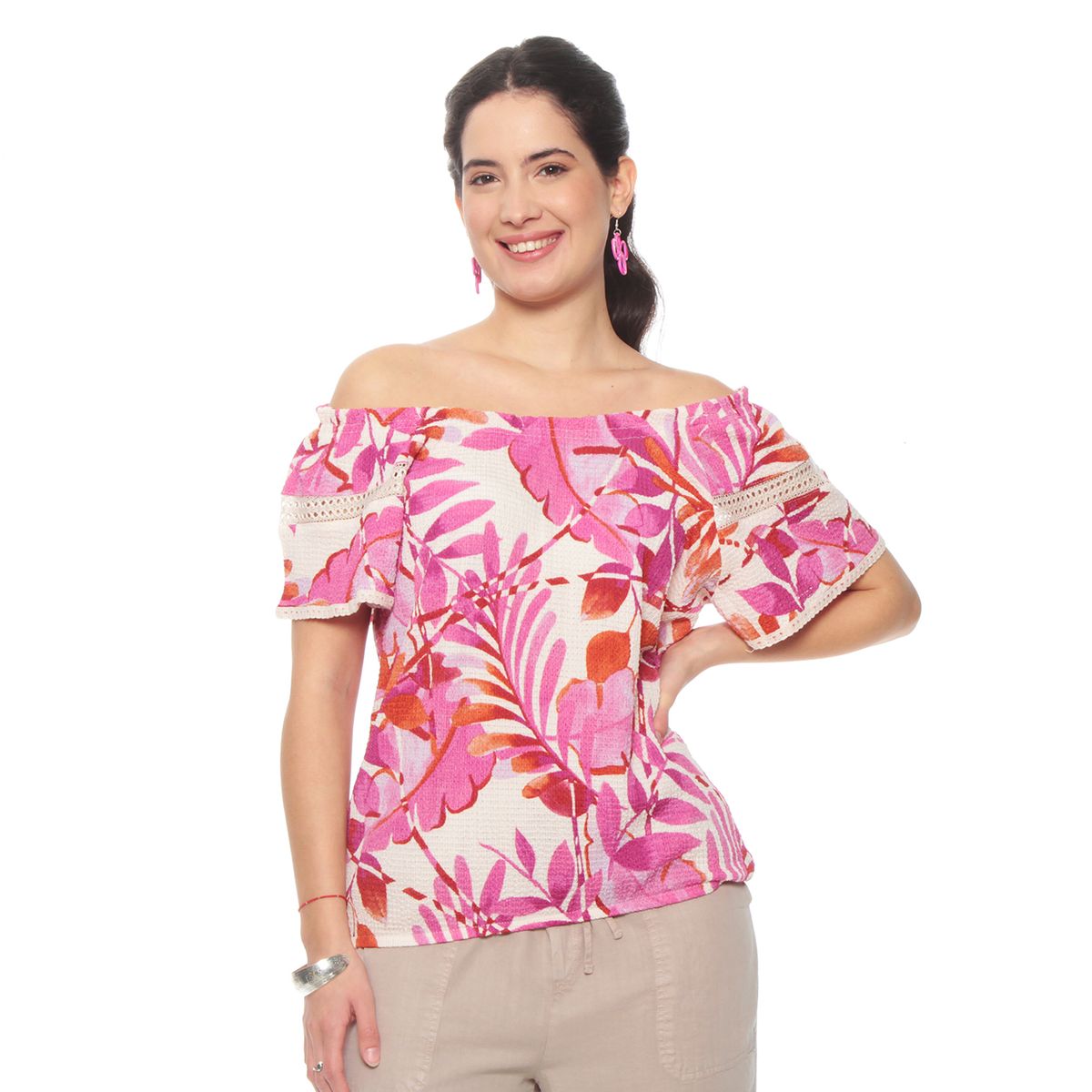 WADOS - BLUSA MANGA CORTA ESTAMPADA ESCOTE REDONDO ELASTICADO