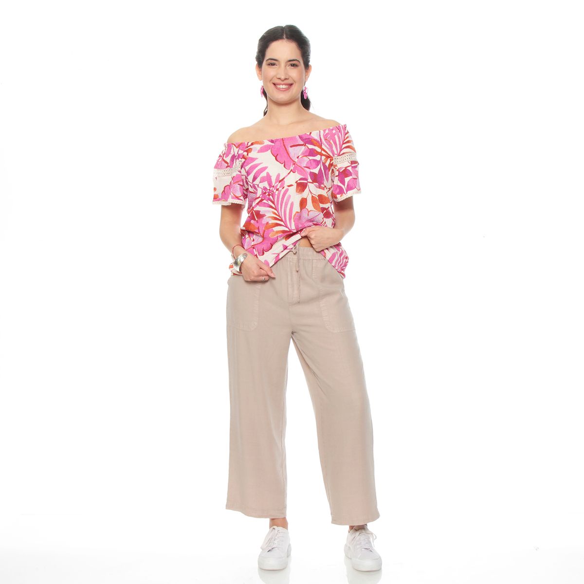 WADOS - BLUSA MANGA CORTA ESTAMPADA ESCOTE REDONDO ELASTICADO