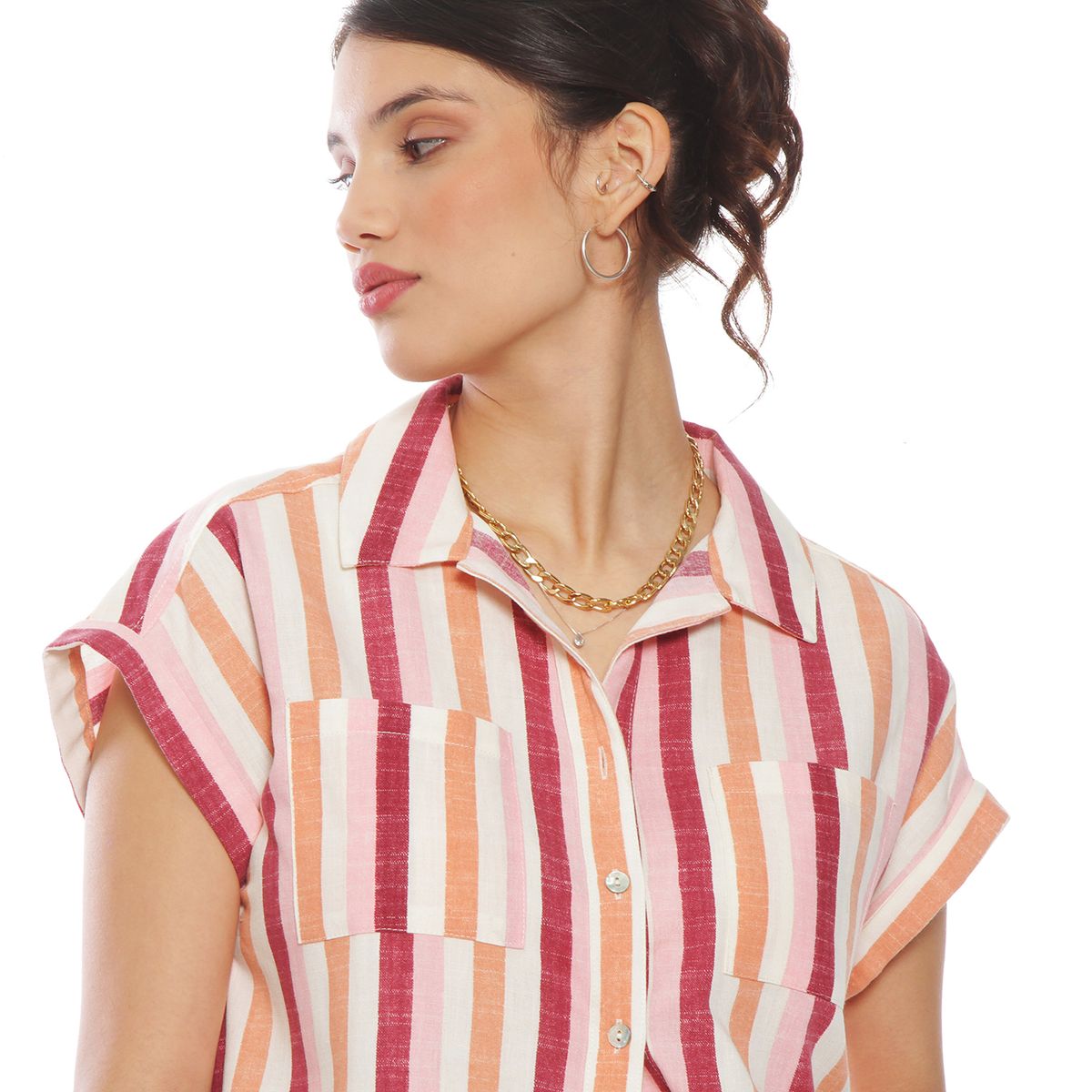 WADOS - BLUSA MANGA CORTA LISTADA ABOTONADA EN DELANTERO CON BOLSILLO