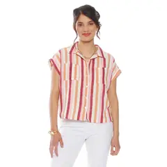 WADOS - BLUSA MANGA CORTA LISTADA ABOTONADA EN DELANTERO CON BOLSILLO