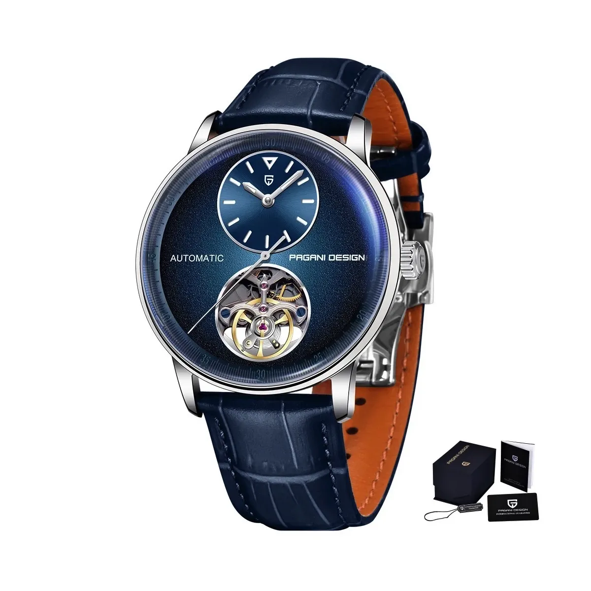 PAGANI - Reloj Pagani Design Cuero Automático Corazón Abierto - Open Heart Azul