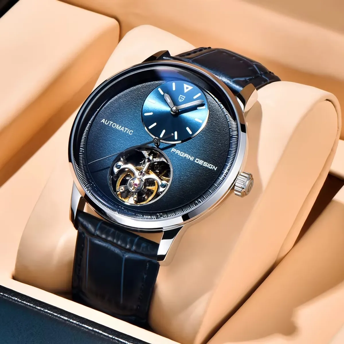 PAGANI - Reloj Pagani Design Cuero Automático Corazón Abierto - Open Heart Azul