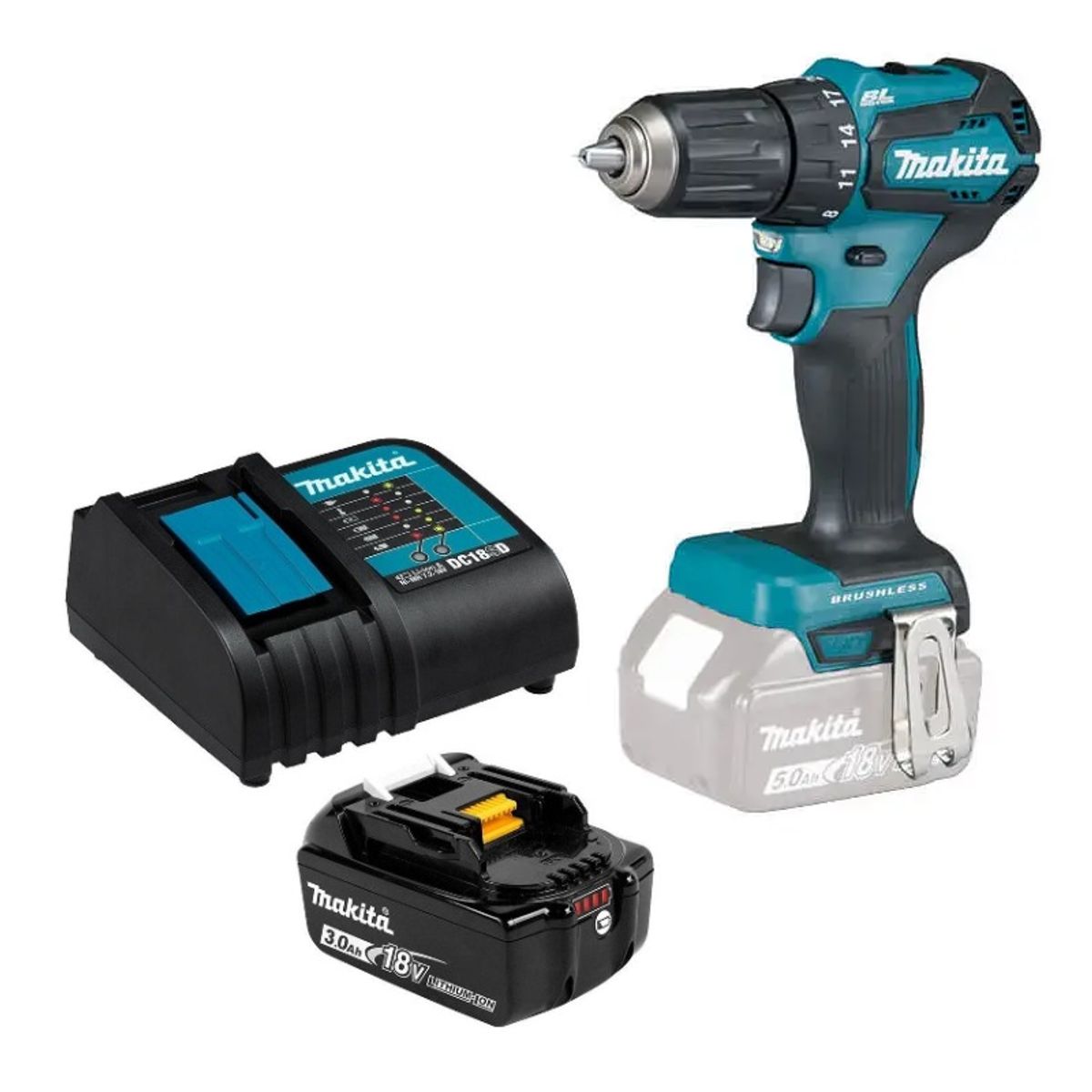 MAKITA - Taladro Atornillador 18v Brushless 40 Nm Makita DDF483 (3 Ah)