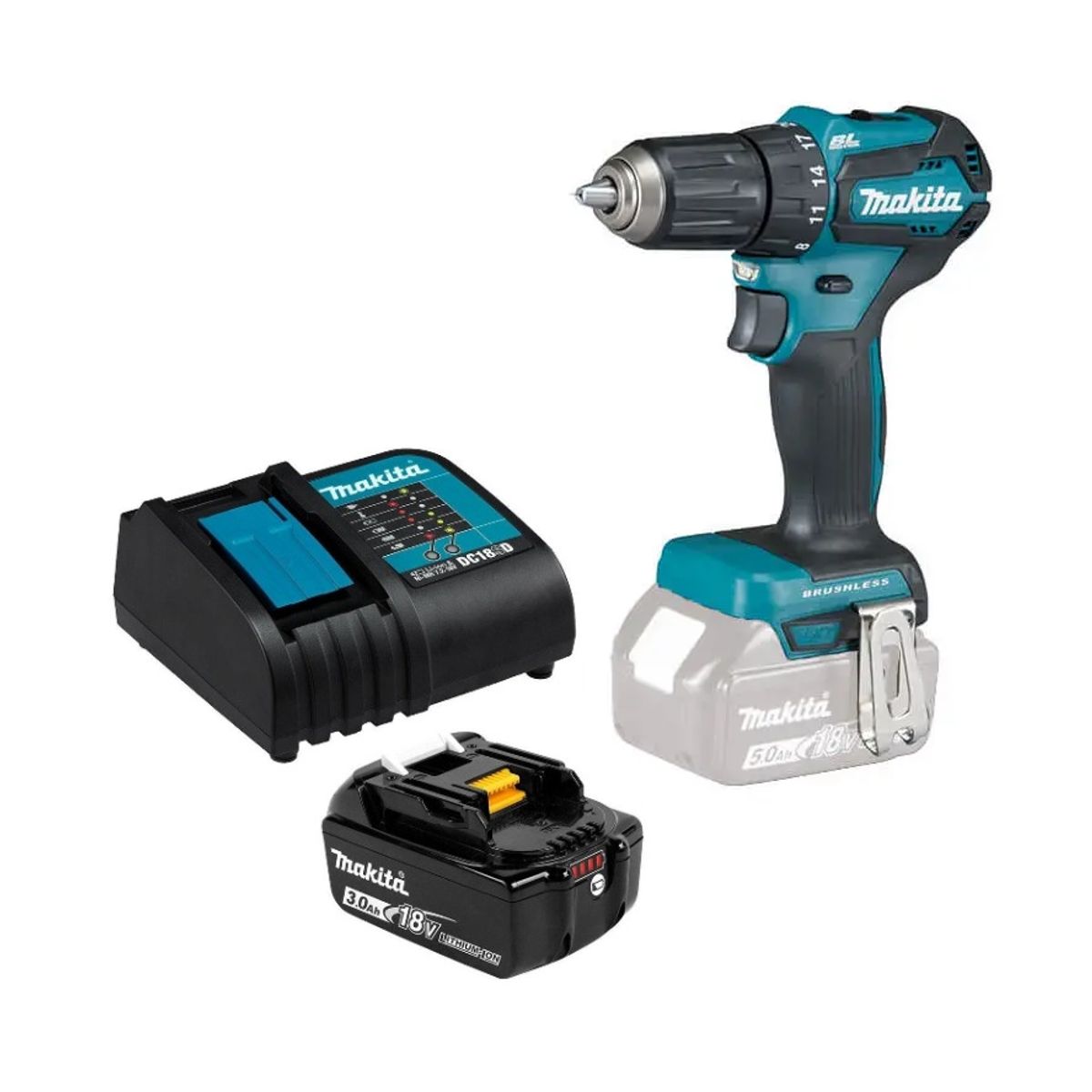 MAKITA - Taladro Atornillador 18v Brushless 40 Nm Makita DDF483 (3 Ah)