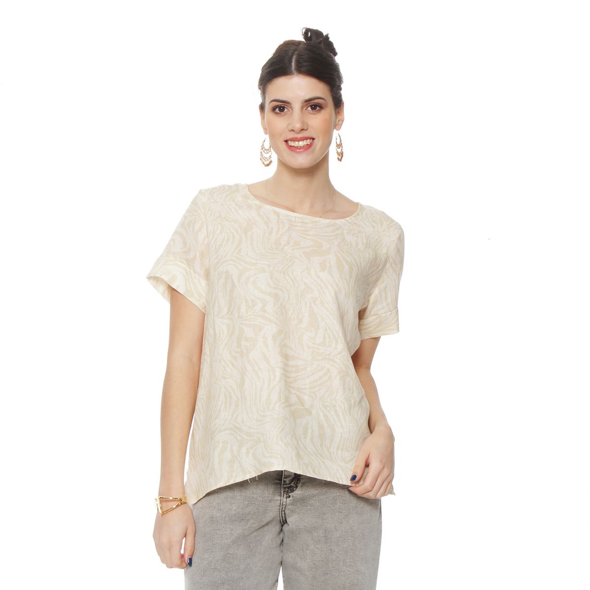 WADOS - BLUSA MANGA CORTA LINO ESATAMPADO ESCOTE REDONDO