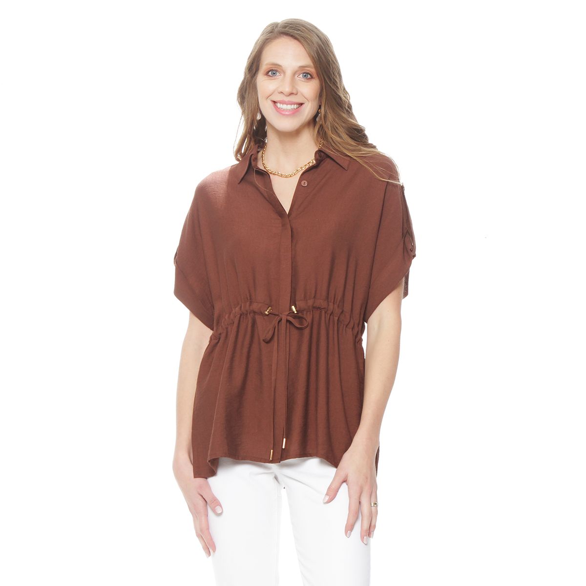 WADOS - BLUSA SAFARI MANGA CORTA CON CUELLO Y CINTURA AJUSTADA