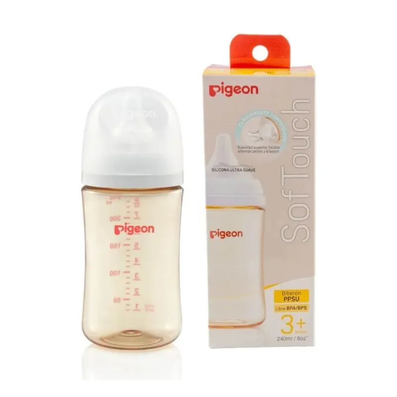 PIGEON - Mamadera Pigeon Boca Ancha 240ml Softouch Plastico PPSU