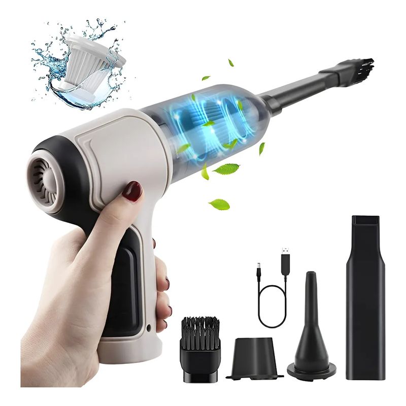 GENERICO - Mini Aspiradora Para Auto Recargable Con Accesorios Grey