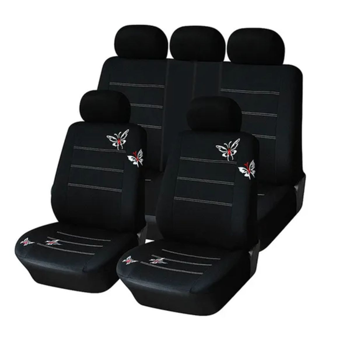 GENERICO - Funda Cubre Asiento Auto Mujer 9 Piezas Negro Mariposas