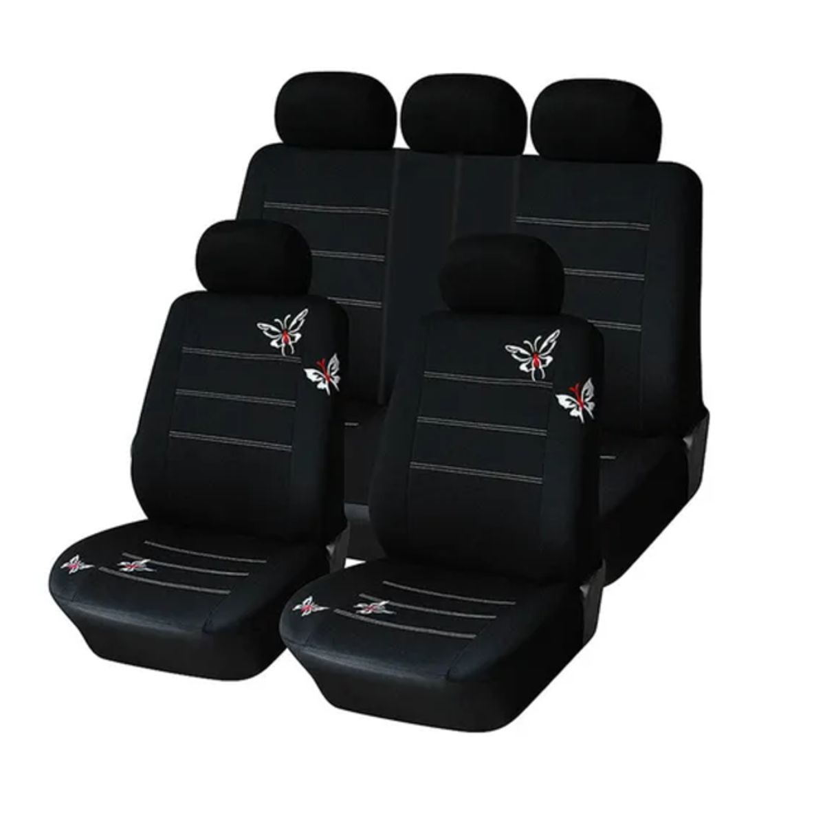 GENERICO - Funda Cubre Asiento Auto Mujer 9 Piezas Negro Mariposas
