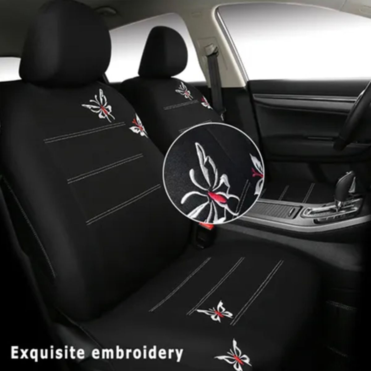 GENERICO - Funda Cubre Asiento Auto Mujer 9 Piezas Negro Mariposas