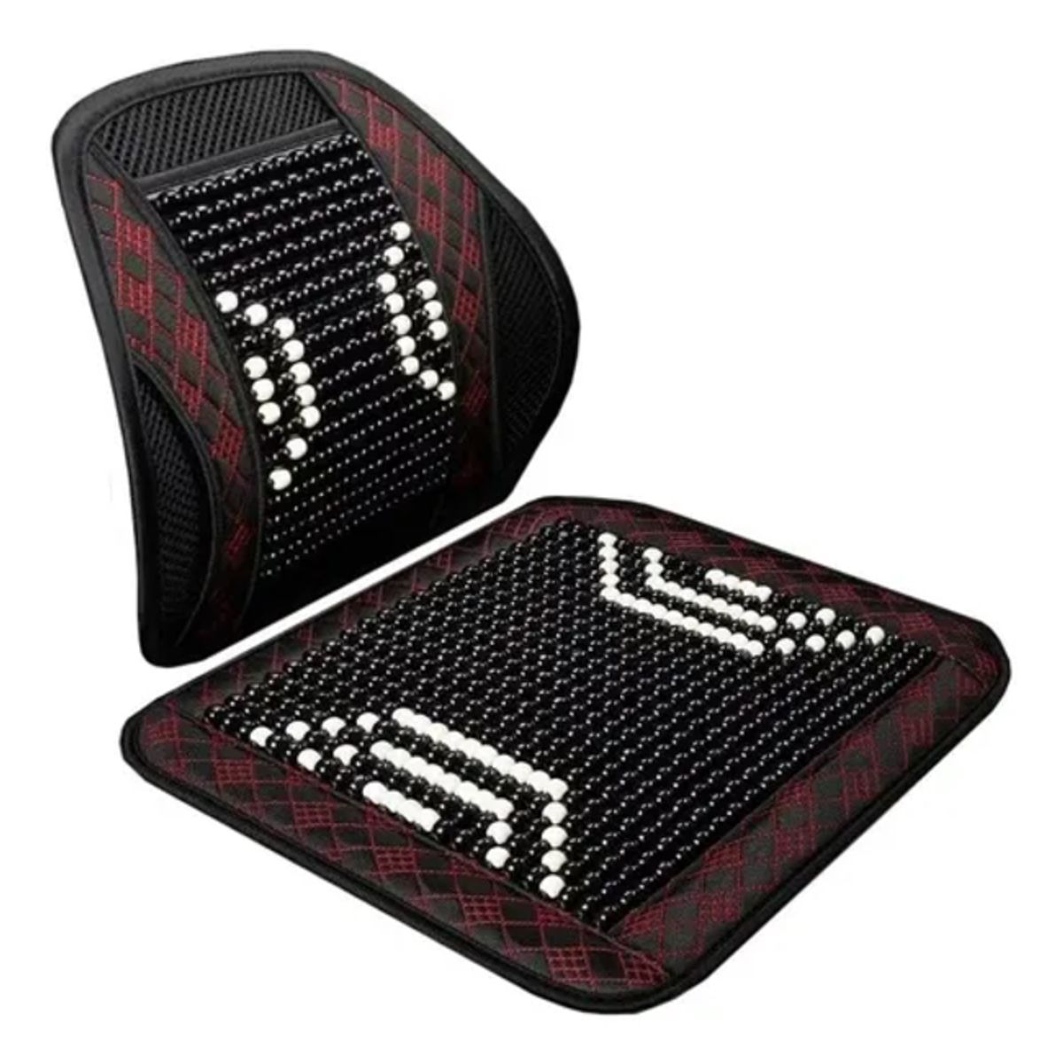 GENERICO - Kit Cubre Asiento Lumbar Bolas Madera Bambú Esferas Verano