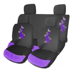 GENERICO - Funda Cubre Asiento 8 Piezas Mariposas Flores Auto Universal