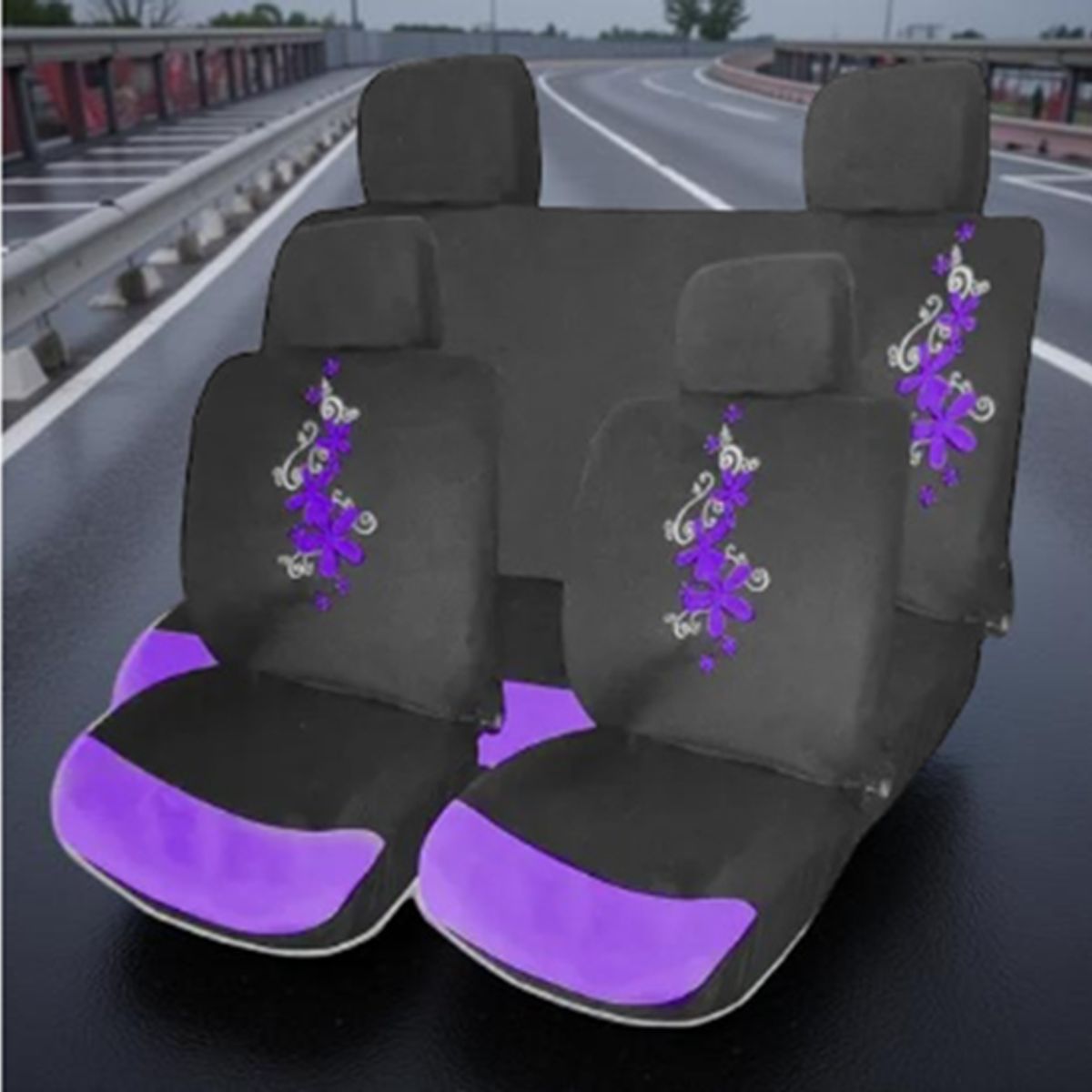 GENERICO - Funda Cubre Asiento 8 Piezas Mariposas Flores Auto Universal