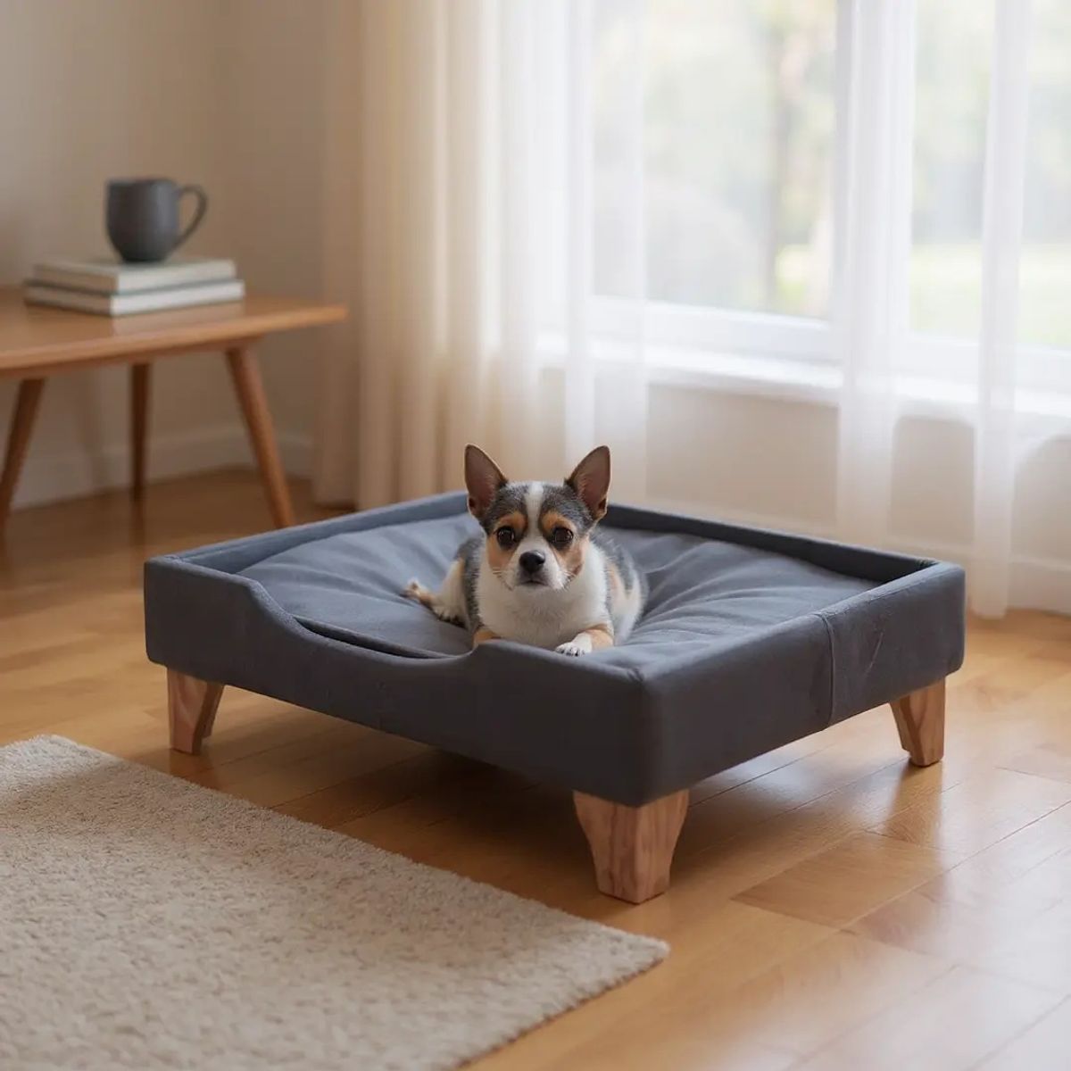 BLOCCARE - Cama de Mascotas - Talla S (55x40 cm) / Patas De Madera 11 cm (Negro)