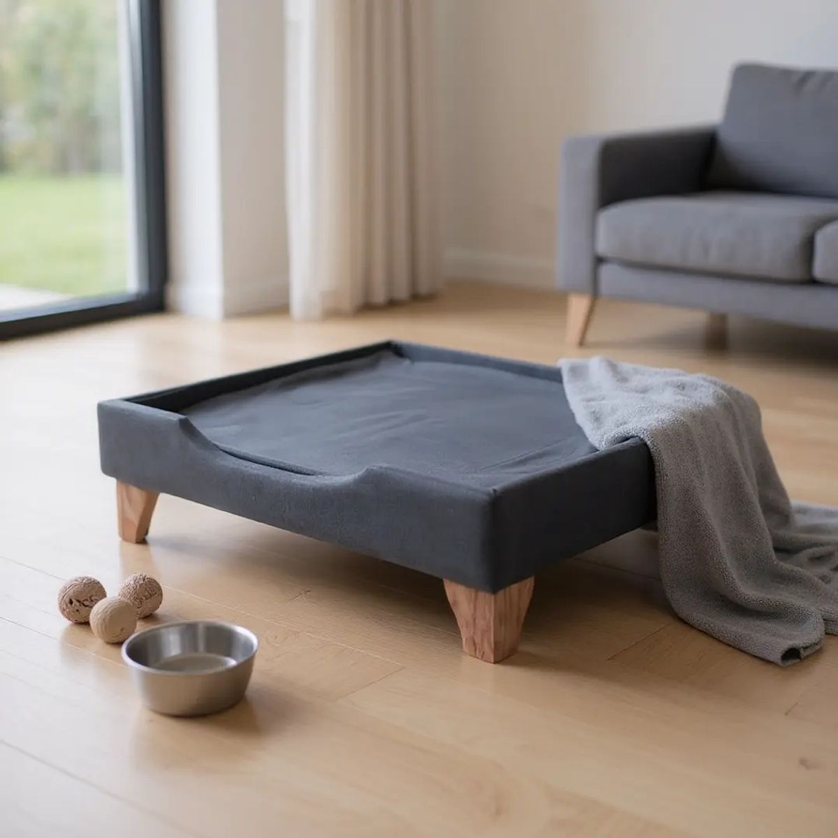 BLOCCARE - Cama de Mascotas - Talla M EXTRA (50x75 cm) / Patas De Madera 11 cm (Negro)