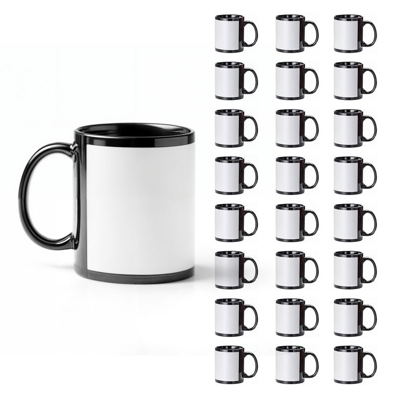 CURSOR - Caja 24 Tazas Negra Con Parche Blanco Sublimar