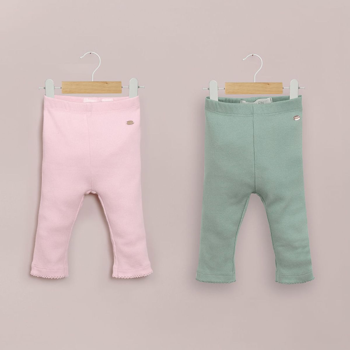 OPALINE - Pack 2 calzas verde menta y rosada de niña 40570