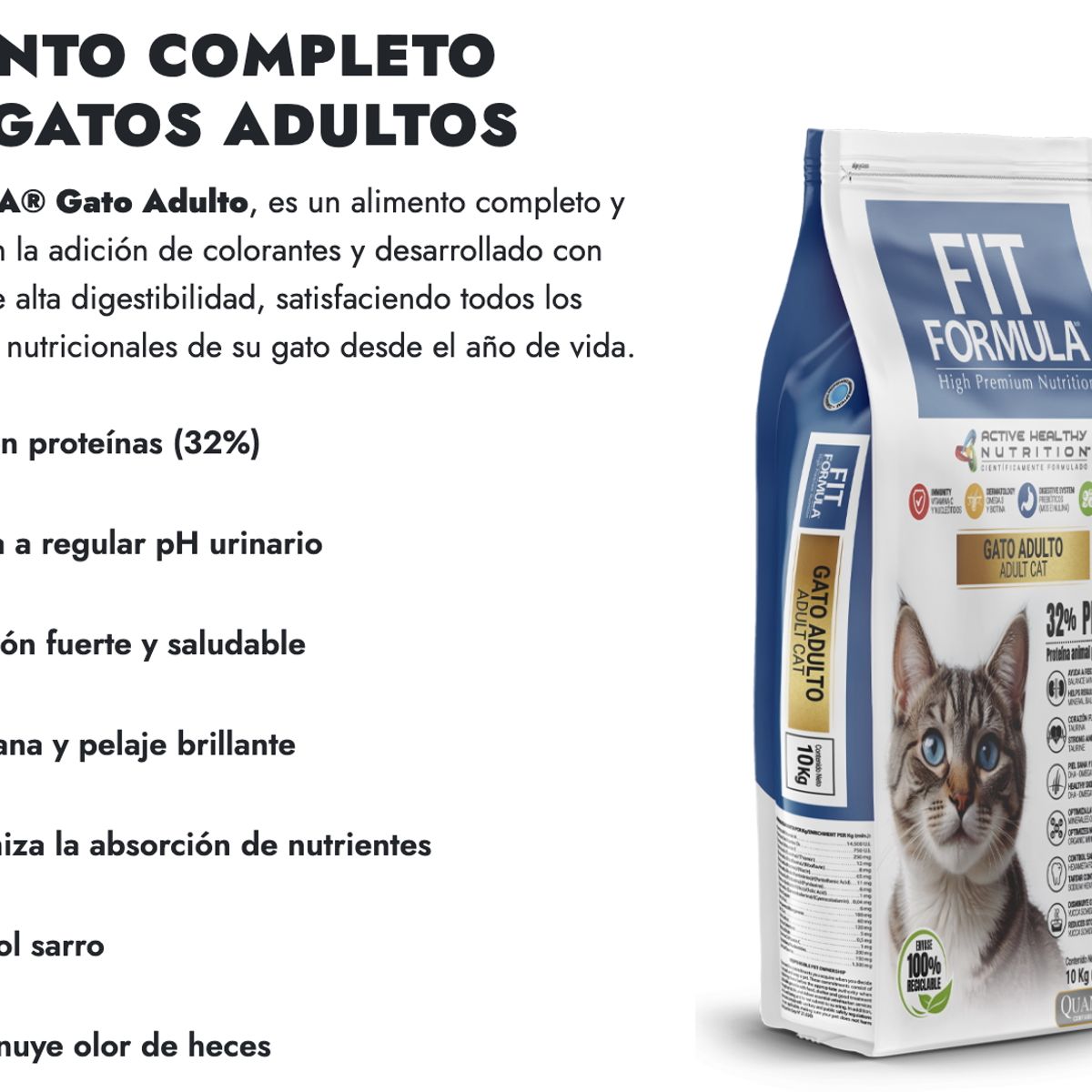 FIT FORMULA - Fit Formula Alimento Premium para Gatos Adultos 10 Kg