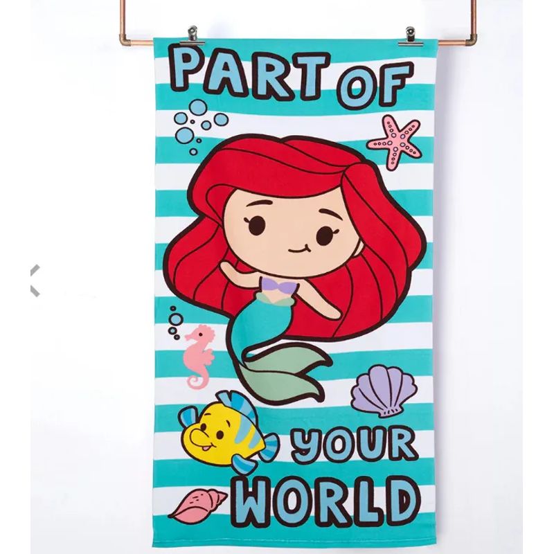 GENERICO - Toalla Baño Playa Infantil 70x140 con Bolso Mashini Color Blanco Princesa Ariel