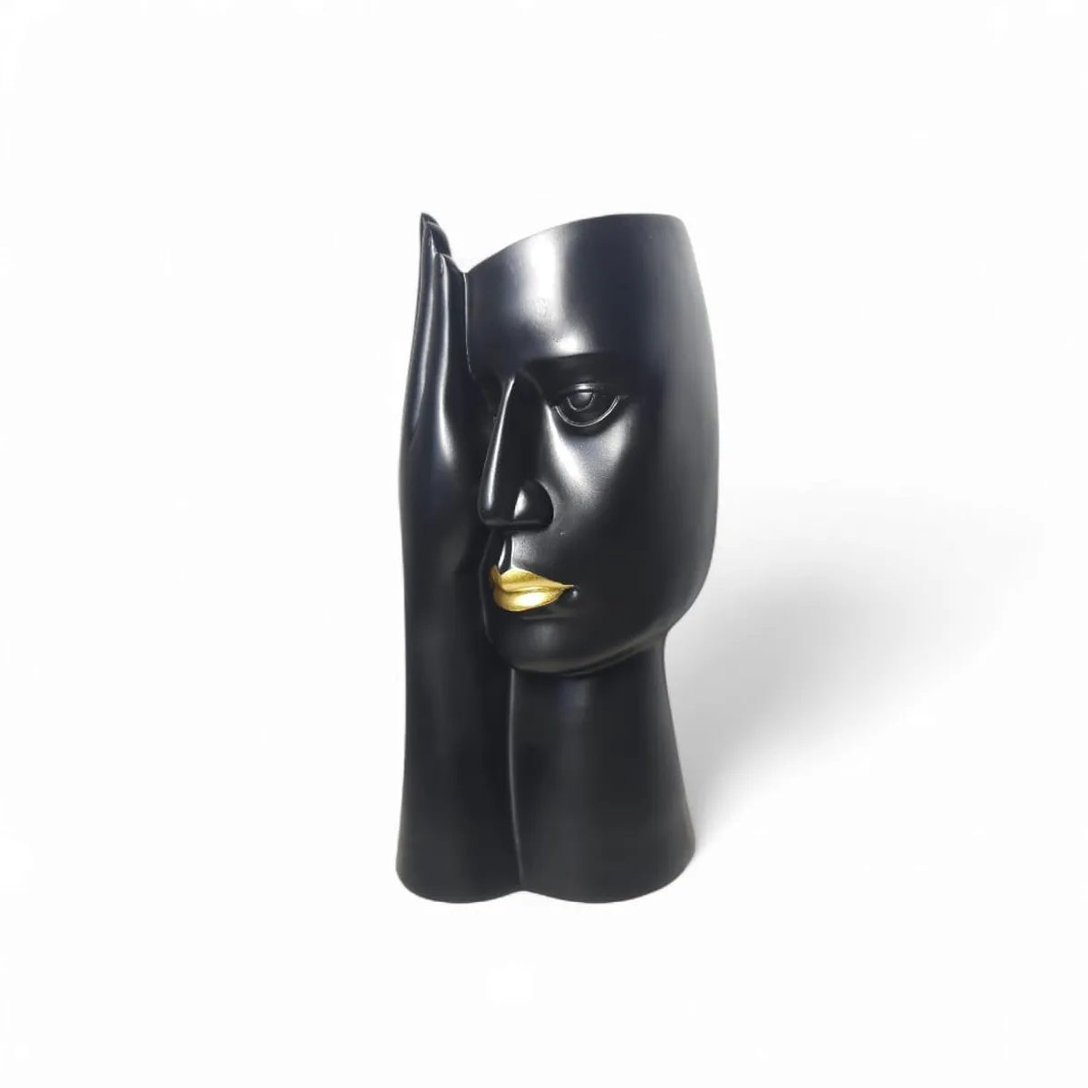 GENERICO - Florero Retrato Nordico Escultura Rostro De Resina Negro.