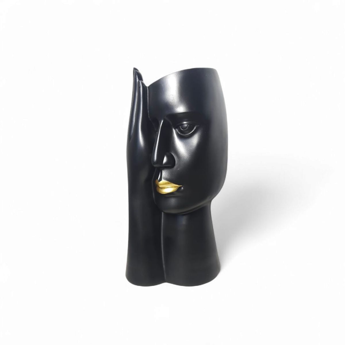 GENERICO - Florero Retrato Nordico Escultura Rostro De Resina Negro.