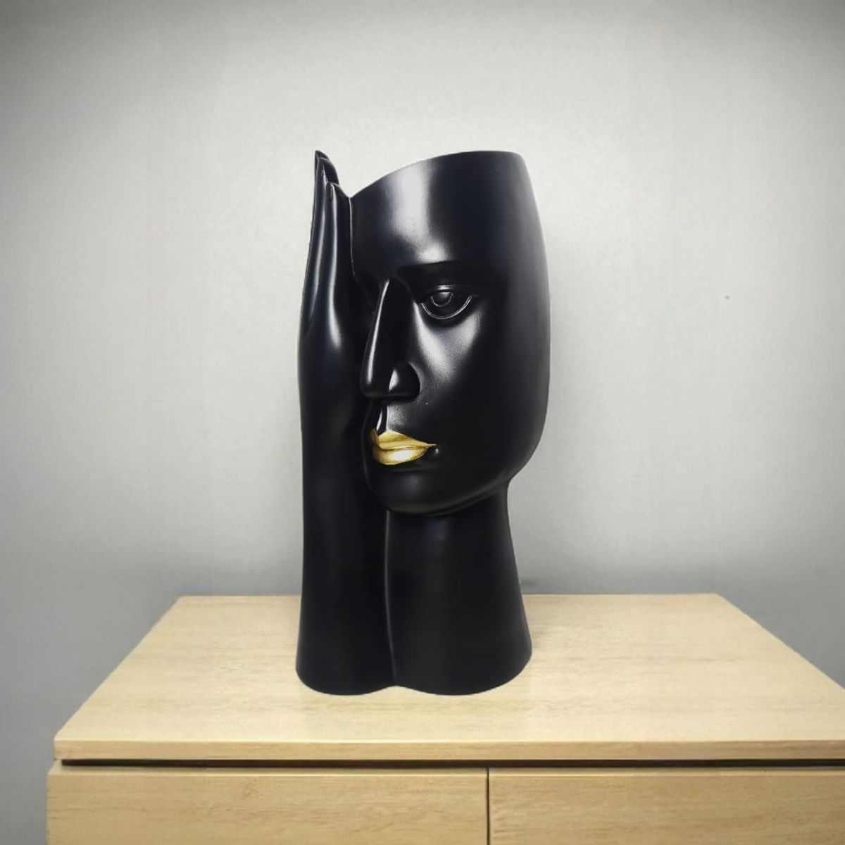 GENERICO - Florero Retrato Nordico Escultura Rostro De Resina Negro.