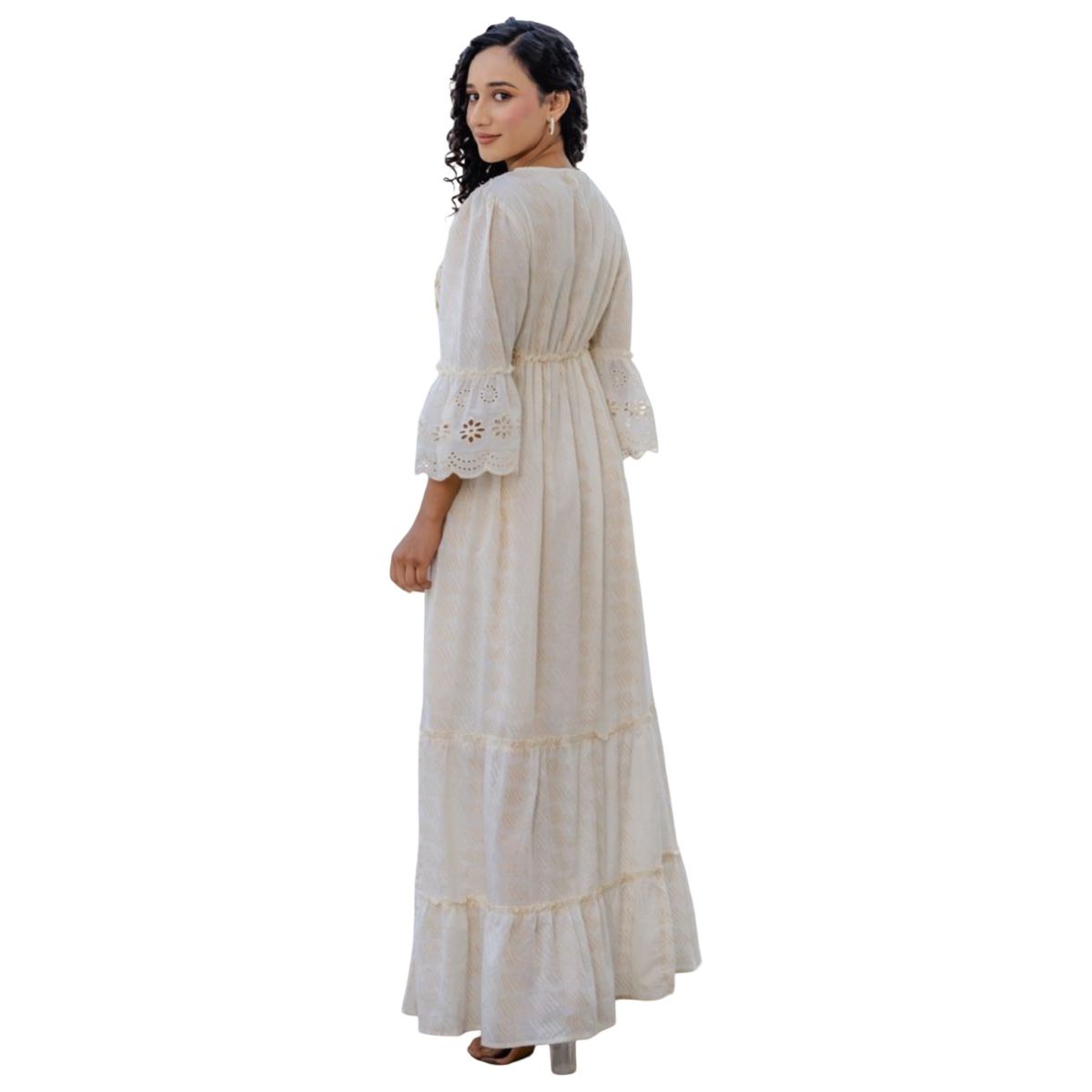 ETHNIX ART OF INDIA - Vestido Largo Blanco Algodón Bordado Mujer Moda India Verano