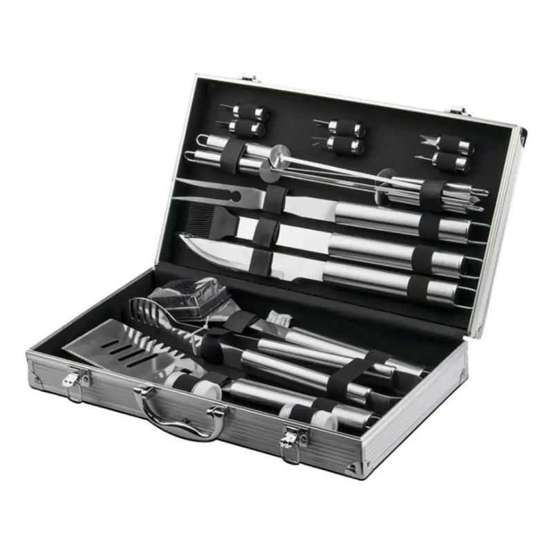 MOVI - MALETA DE LUJO CON SET PARRILLERO DE 18 PIEZAS ACERO INOX,